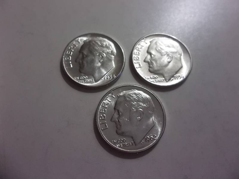 1954, 1956, 1962 Roosevelt Dimes All MS
