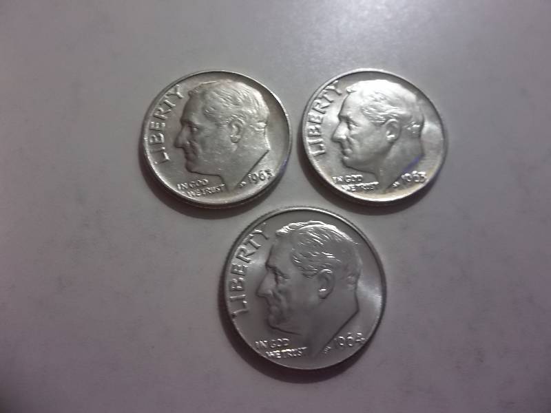 1963 D, 1963 D, 1964 D Roosevelt Dimes All MS