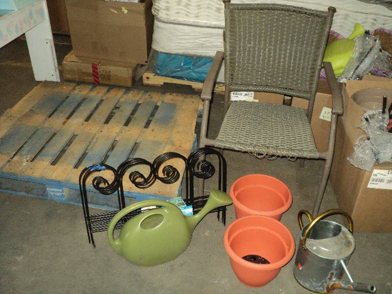 lot 69 image: wicker chair with garden misc....