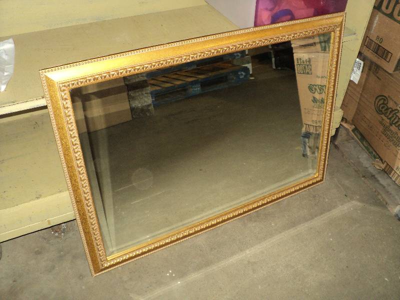 lot 74 image: gold framed beveled mirror, 40inx29...