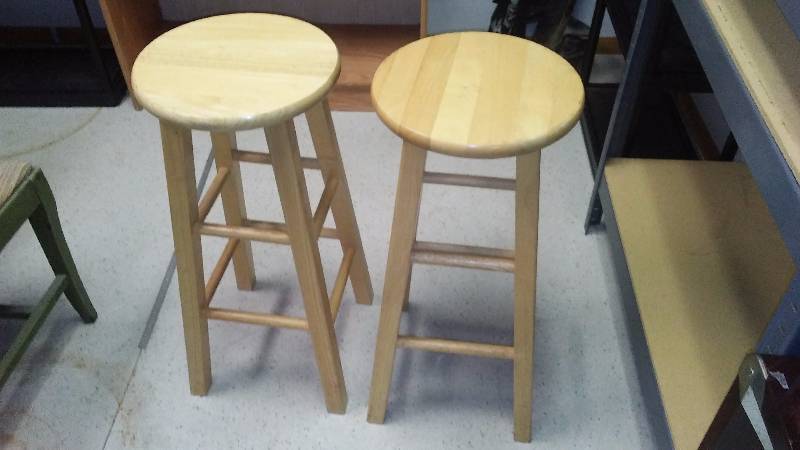 lot 5 image: Wood Bar Stools, 28.5 inches tall with 13  in base and seat (2)