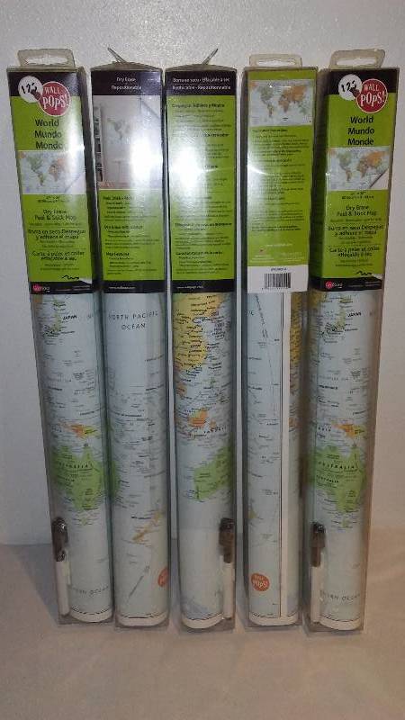 lot 8 image: World Maps, Dry Erase (5) 24 x36 inches