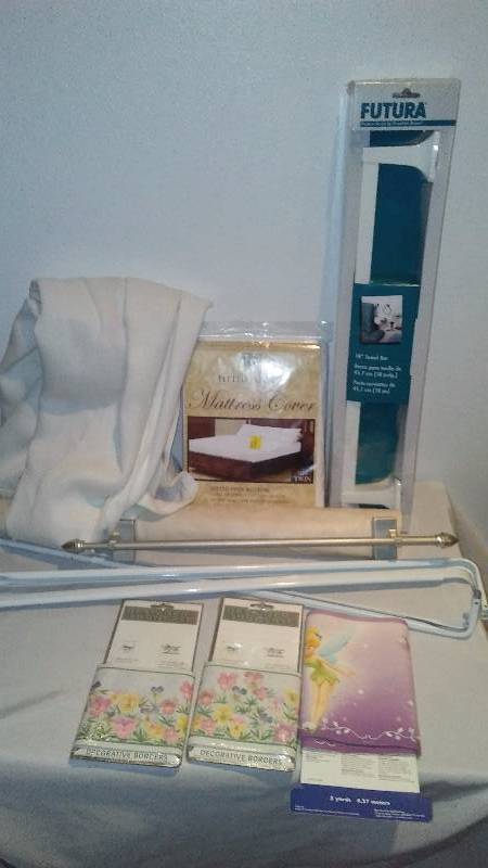 lot 69 image: Home Accessory Lot, Shower Curtain, Various Rods, towel bar and wallpaper