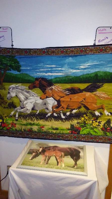 lot 73 image: Vintage Horse Tapestry (4 ft. x 3 ft.)  and Print (20 x 16)