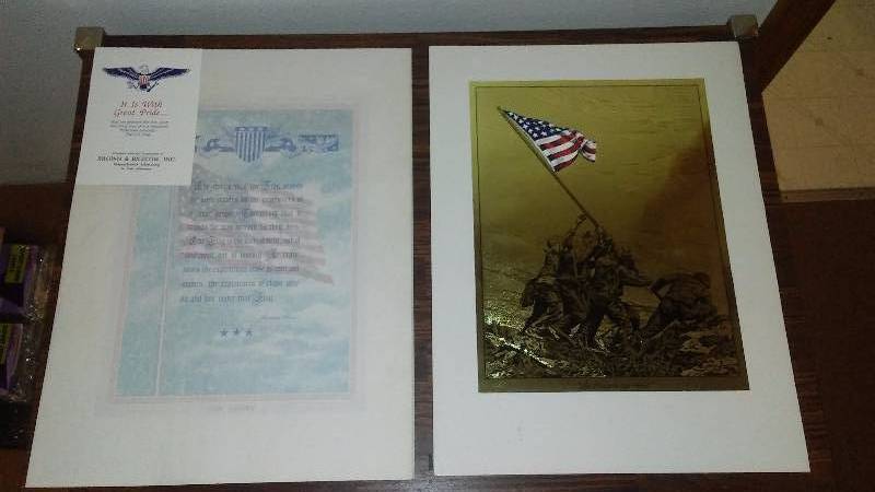 lot 119 image: Patriotic Prints (2) Iwo Jima and American Flag  Great for 4th of July Dcor and more