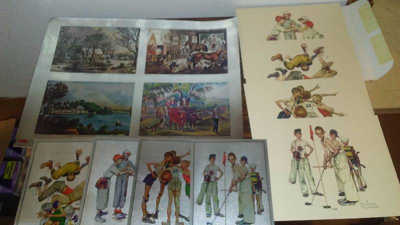 lot 121 image: Norman Rockwell Prints (7) 5x7 and 8x10 and Uncut Currier and Ives