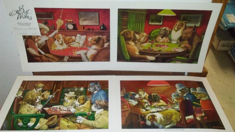lot 123 image: Coolidge Dog Playing Poker Prints (8) Suitable for Framing, 2 of each design, 16 x 12