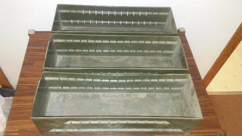 lot 142 image: Vintage Army Green Tins (3) each Measure 17  x 6 x 4 12