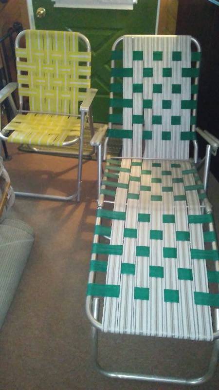 lot 160 image: Vintage Webbed Loungers (2) all metal no plastic, good condition, ready to use