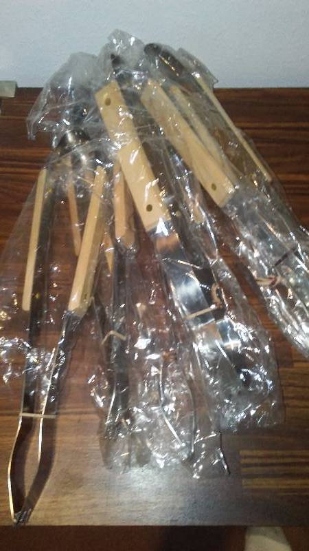 lot 208 image: BQ Tongs, Stainless with wood Handle (6)