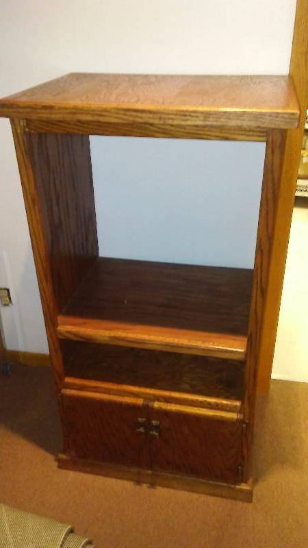 lot 224 image: Wooden Entertainment or Microwave Stand, Measures   49  H x 27 W x 19 D, 2 Doors on bottom for storage