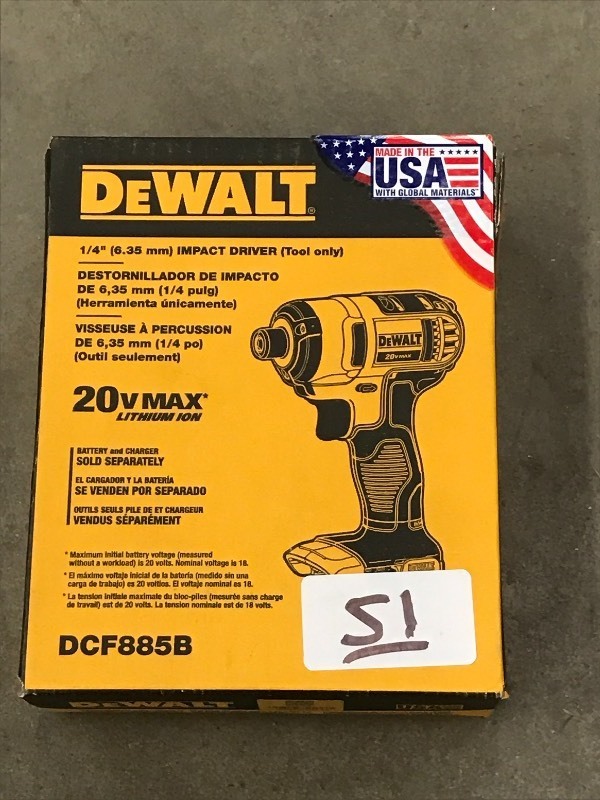 lot 51 image: New DeWalt 20Volt 14 Impact Drive...