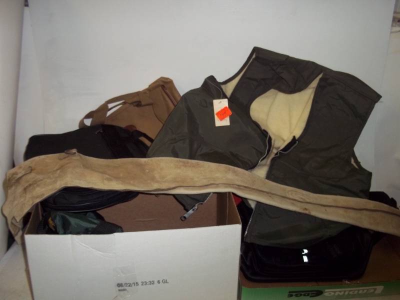 Vest, Backpack, Leather gun case and luggage