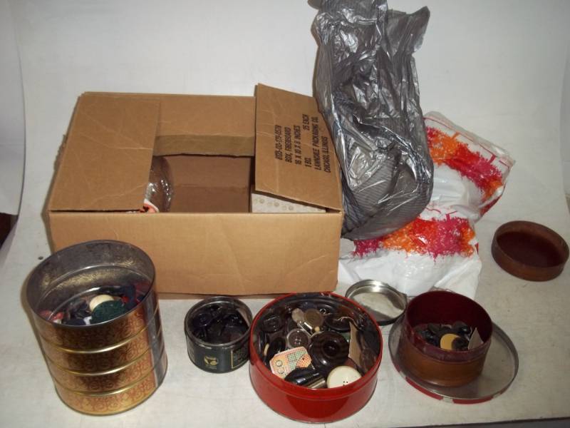Large Assortment of vintage buttons and yarn
