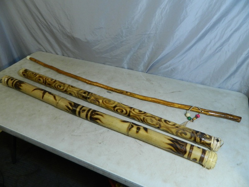 lot 41 image: 47 Inch RainSticks and Wood Walking Stick