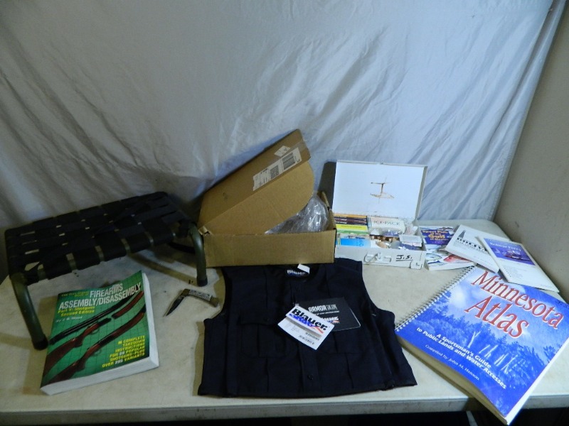 lot 48 image: New Armor Carrier Vest, Gun Book, First Aid Kit, Etc