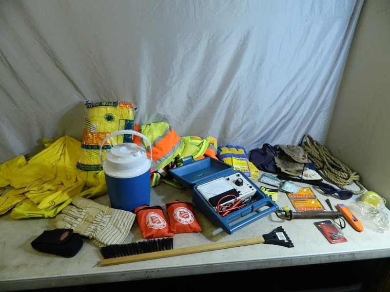 lot 61 image: Rain Suits, Safety Vests, Tools, Shop, Etc