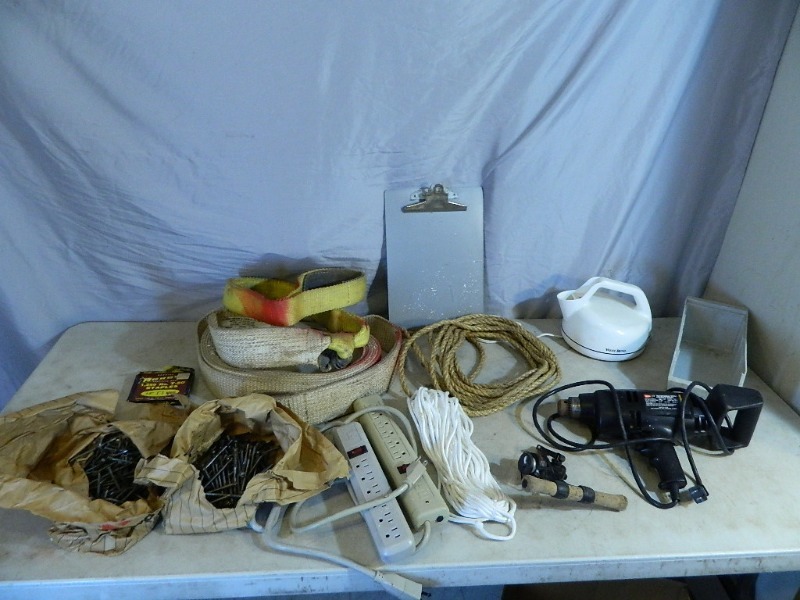 lot 66 image: Lifting Straps, Drill, Hardware, and More