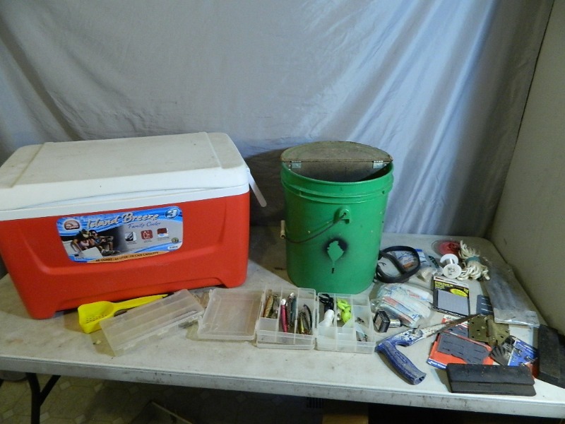 lot 75 image: Cooler, Fishing Tackle, Hardware, Etc