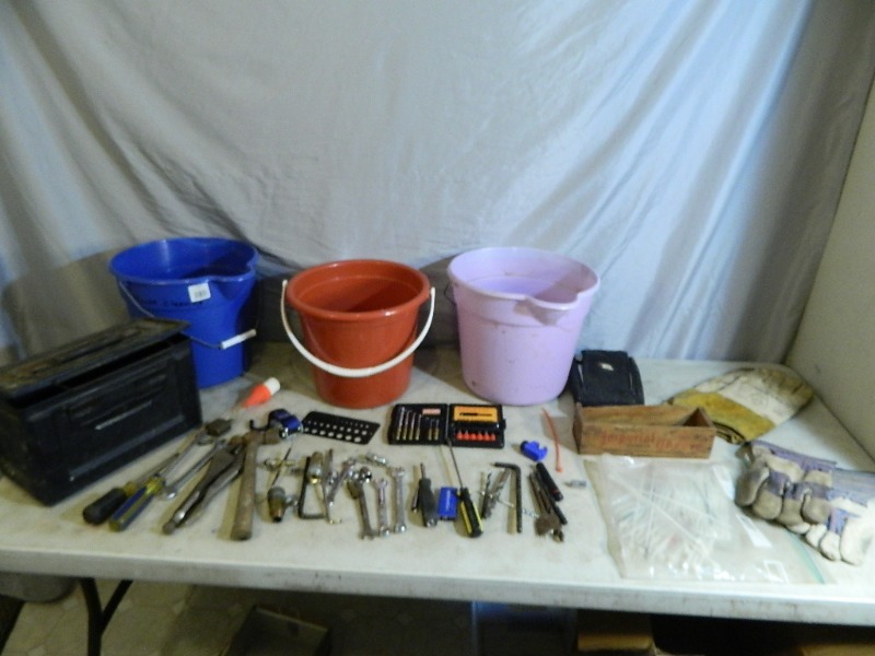 lot 83 image: Ammo Box, Buckets, Tools, Etc