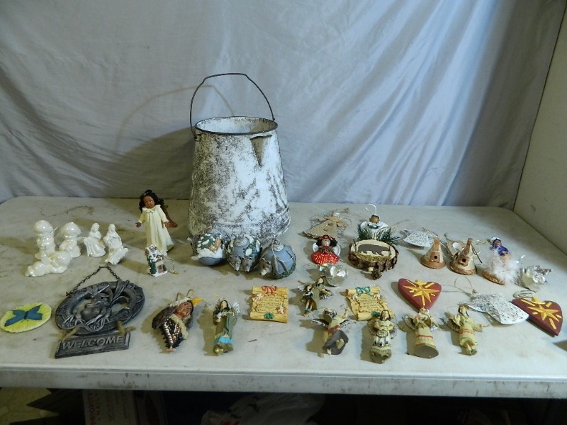 lot 169 image: Large Enamelware Can, Native American Ornaments, and More