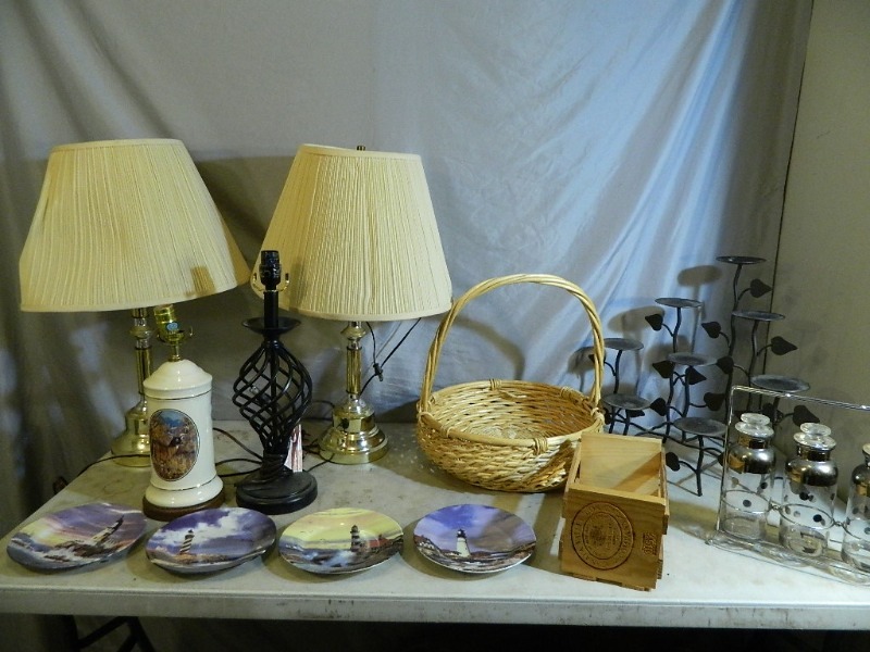 lot 184 image: Lamps, Metal Candle Holder, and More