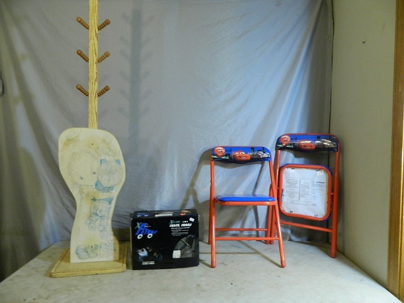 lot 192 image: 2 Kids Folding Chairs, Skate Shoes, and More