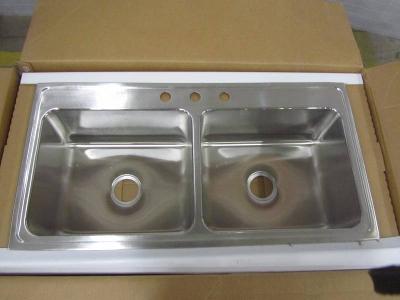 lot 30 image: Elkay Lustertone Drop-In Stainless Steel 43 in. 3-Hole Double Basin Kitchen Sink
