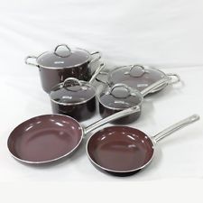 lot 24 image: Todd English Core Collection Titanium Ceramic Colored Anodized 10-Piece Cookware Set (cherry colored)