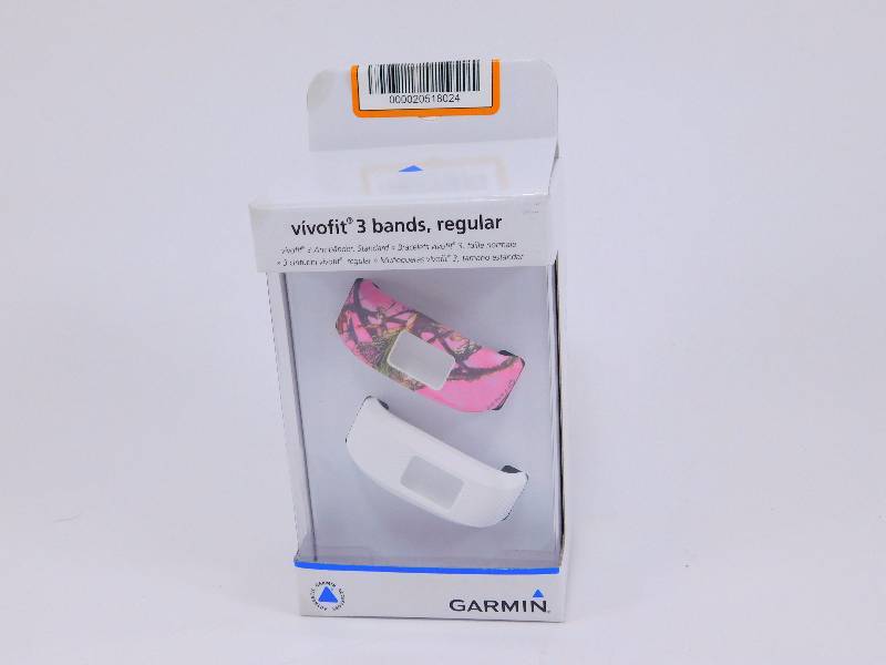 lot 37 image: Garmin Vivofit 3 Bands, 2 Pack, Pink Camo and White
