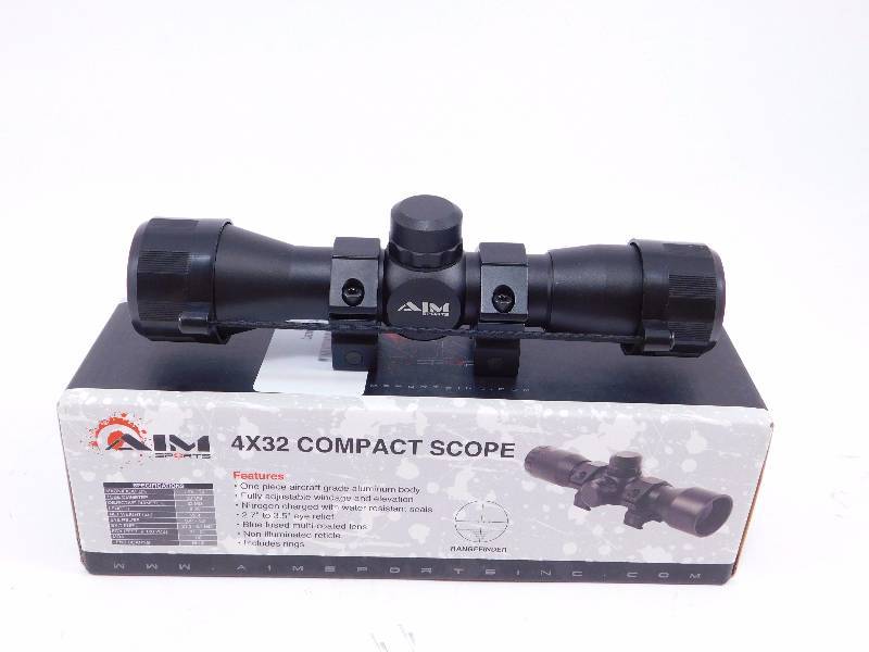 lot 53 image: AIM Sports, 4x32mm, Rangefinding Reticle, Rifle Scope