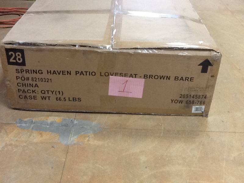 lot 1 image: Hampton Bay Spring Haven Brown Wicker Patio Loveseat with Cushion Insert (Slipcovers Sold Separately) Model# 56-20303  open box never used