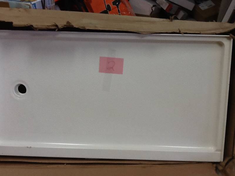 lot 2 image: Veritek 32 in. x 60 in. Single Threshold Retrofit Shower Floor in White Model # FR-3260L.010  open box never used
