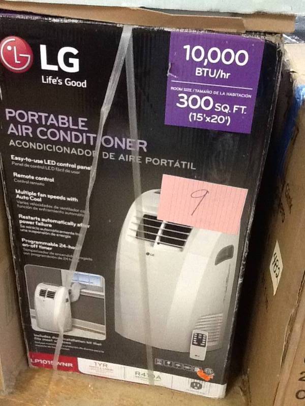 lot 9 image: LG Electronics  10,000 BTU Portable Air Conditioner and Dehumidifier Function with Remote in White open box never used