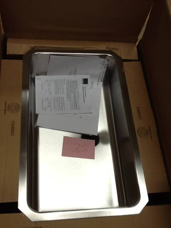 lot 25 image: Elkay  Lustertone Undermount Stainless Steel 31 in. Single Basin Kitchen Sink Kit Model # ELUH2816PDK  open box never used retail $ 578