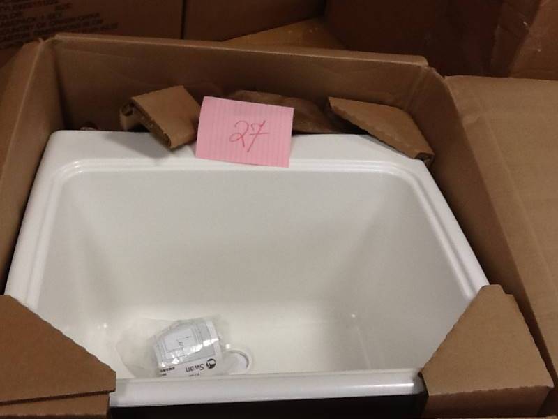 lot 27 image: Swan  25 in. x 22 in. x 13-916 in. Solid Surface Utility Sink open box never used Model # SSUS1000.010