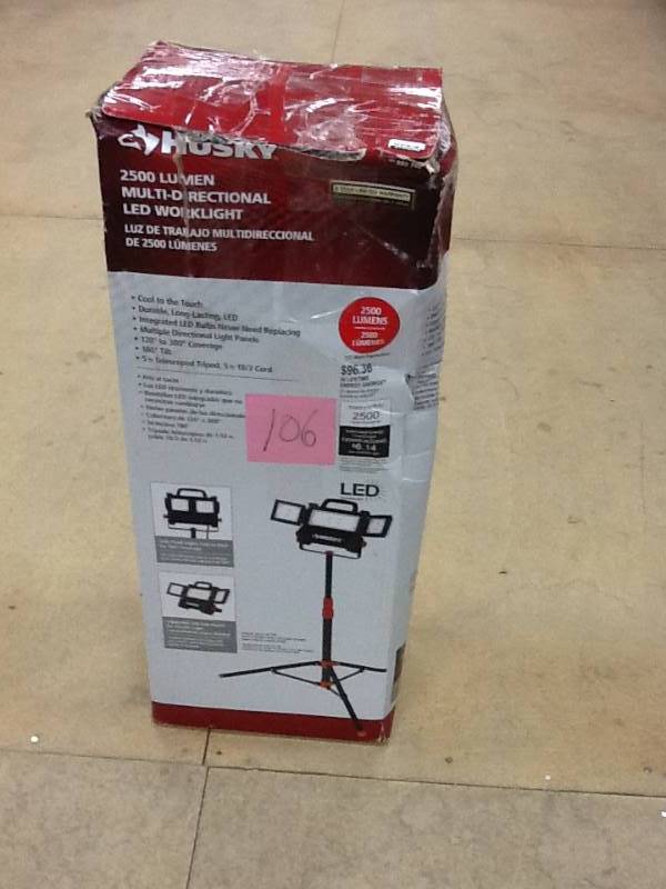 lot 106 image: Husky 5 ft. 2500 Lumen Multi-Directional LED Work Light open box never used