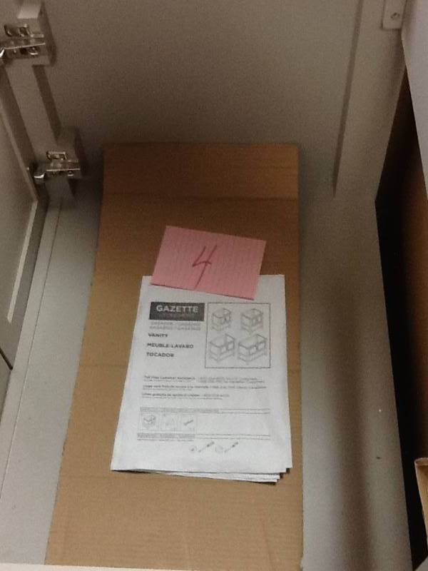 lot 4 image: Home Decorators Collection Gazette 30 in. W Vanity Cabinet Only in Grey Model# GAGA3022  open box never used