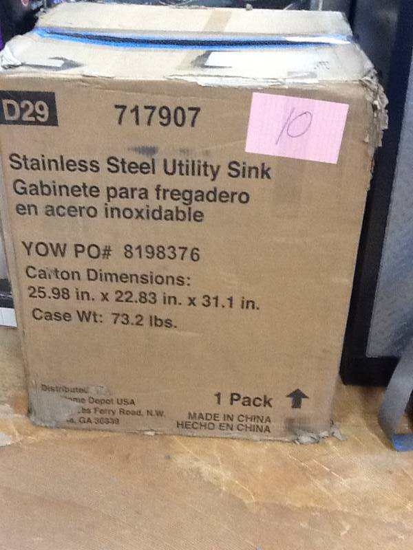 lot 10 image: Presenza  All-in-One 24.2 in. x 21.3 in. x 33.8 in. Stainless Steel Laundry Utility Sink and Cabinet open box never used