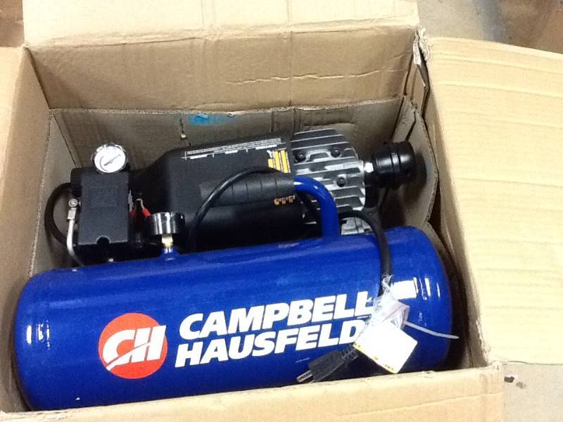 lot 28 image: Campbell Hausfeld Air Compressor, 4-Gallon Twinstack Oil-Lubricated 3.7 CFM 1.8HP (DC040000)  open  box never used