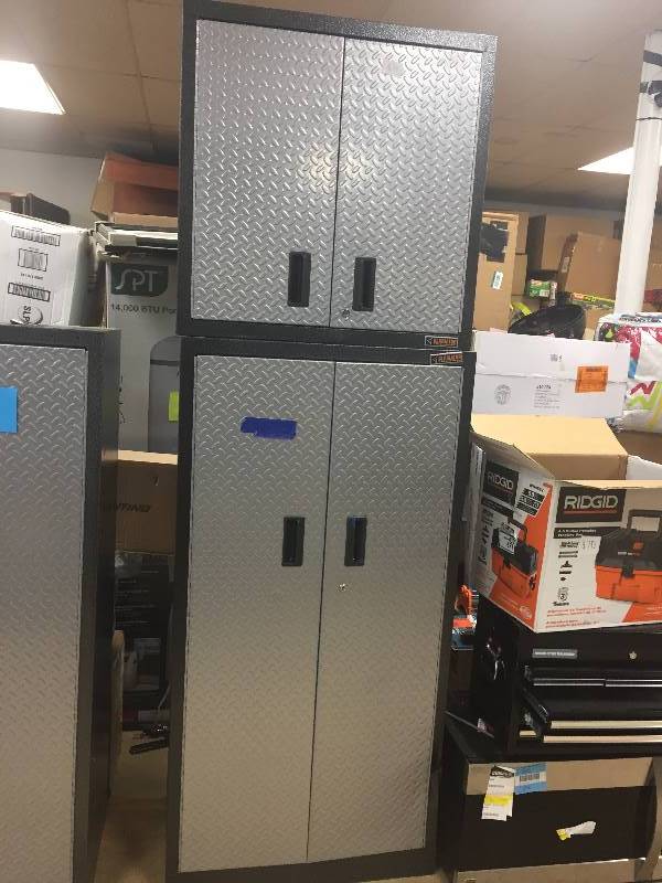 lot 108 image: Set of Garage Cabinet in Silver Tread 72 in. H x 36 in. W x 18 in. D  and gladiator 28 in. H x 28 in. W x 12 in. D Steel Garage Wall Cabinet in Silver Tread