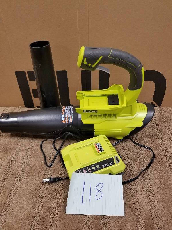 lot 118 image: Ryobi 155 MPH 300 CFM 40-Volt Lithium-Ion Cordless Jet Fan Blower tool and charger only in working conditions