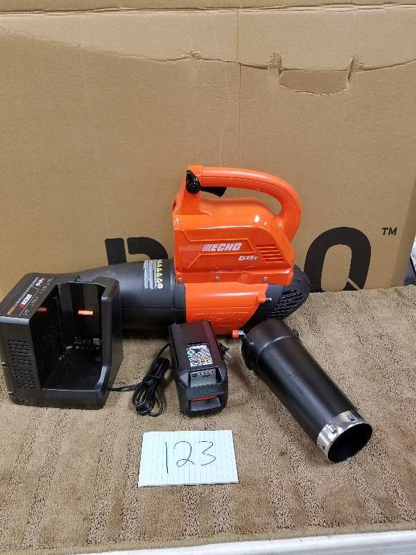 lot 123 image: ECHO 120 mph 450 CFM 58-Volt Lithium-Ion Brushless Cordless Leaf Blower  in like New working conditions