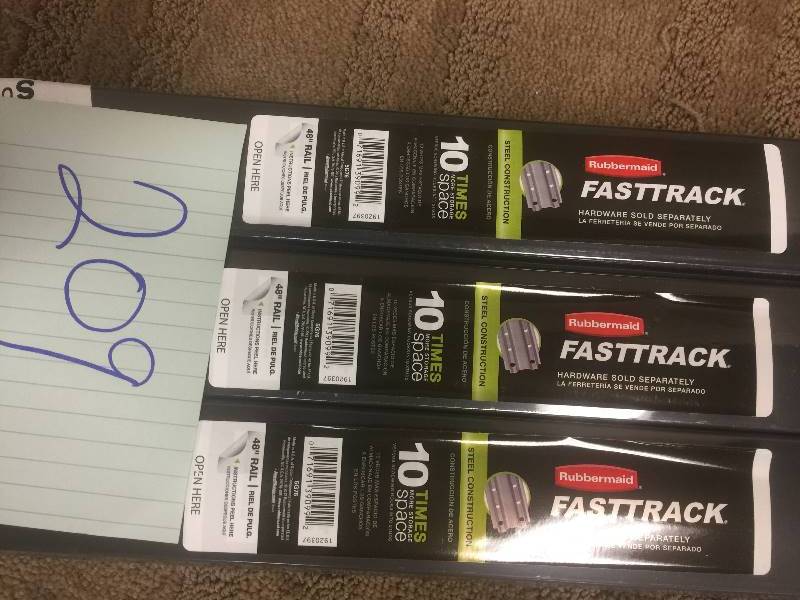 lot 209 image: Lot of 3 Rubbermaid FastTrack Garage Black Silver Heavy Stainless Steel Storage Rail open box never used