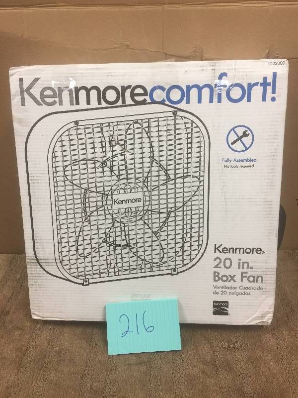 lot 216 image: Kenmore  Lightweight Metal Construction Box Fan in like New working conditions