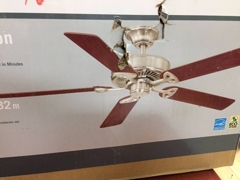 lot 138 image: Farmington 52 in. Indoor Brushed Nickel Ceiling Fan never used