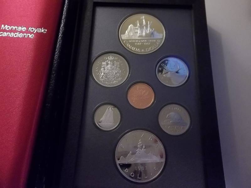 lot 64 image: 1987 Canadian Proof Set Contains 2- Dollars, Half Dollar, Quarters, Dime, Nickel, Cent