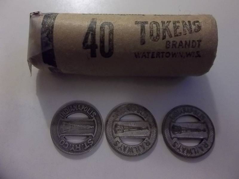 lot 84 image: Full Roll Of 40 Bus Tokens Stamped Indianapolis Railway