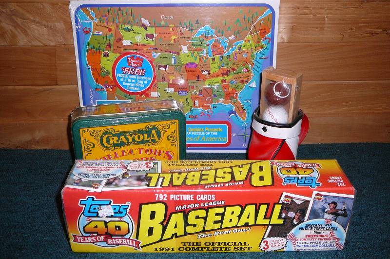 lot 11 image: Lot of toys, Baseball cards, Crayons, Puzzle, Balls (All UNOPENED)