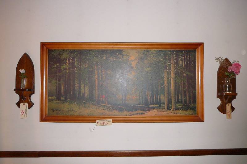 lot 25 image: Lot of wall dcor and Painting with 2 sconces